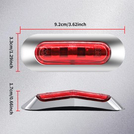 LED Side Marker Light Side Lamp 4-LED 12V 24V High Brightness Waterproof Universal Fit for Truck, Trailer, Bus, Boat, Red