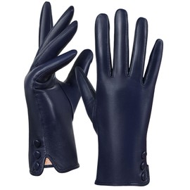 GSG SINCE 1998 Womens Chrome-free Leather Gloves Touchscreen Sheepskin Wool Lined Winter Warm Driving Gloves Navy Blue Large