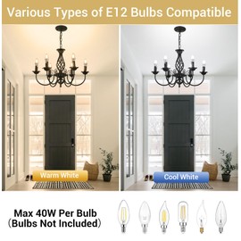 AUA 6-Light Black Chandelier, 22.8" Dining Room Light Fixture, Farmhouse Modern Industrial Chandelier, Height Adjustable Matte Black E26 Candle Pendant Light for Living Room, Kitchen, Bedroom, Foyer