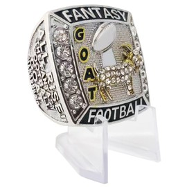 GOAT Fantasy Football Championship Trophy Ring | Fantasy Football Goat Champion Ring League Winner Greatest of All Time G.O.A.T (size 9, ring and stand)