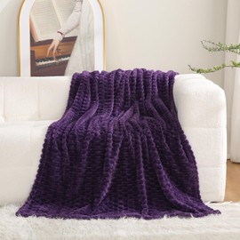 Puncuntex Deep Purple Throw Blanket 90"×90" inches Fuzzy 3D Jacquard Decorative Flannel Fleece Super Soft Plush Cozy Blanket for Couch Sofa Chair Lightweight