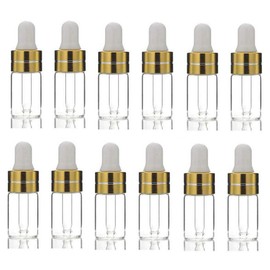 24PCS 3ML/0.1oz Empty Refillable Mini Clear Glass Essential/Massage Oil Dropper Bottles Cosmetic Makeup Perfume Sample Travel Packing Vial Jars Pot With Glass Eye Dropper And White Rubber Head