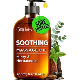 Gya Labs Aceite de masaje calmante (7.7 onzas) – Elaborado con aceites de eucalipto, menta, corteza de canela, limón, jojoba y argán