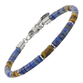 10:10 Men's Bracelet with Natural Semi-Precious Stones and Washers, 4 mm, Stainless Steel, Adjustable, Made in Italy, Natural stone lapis lazuli and tiger's eye, stainless steel