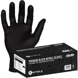 Azusa Safety 6 Mil Black Disposable Nitrile Gloves, Powder-Free, Fully Textured, Ambidextrous, Food Safe, Size: M (Box of 100)