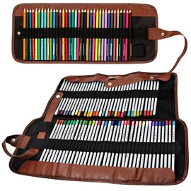 Paquete de 2 organizadores de lápices de colores, SENHAI 48 ranuras + 72 ranuras bolsa de lona para lápices/bolsa enrollable para escuela, oficina, viajes