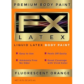 Liquid Latex - Face and Body Paint, Ammonia Free, Easy On and Off, Cosplay Makeup, Create Professional Monster, Zombie Arts 16 Oz (Fluorescent Orange)