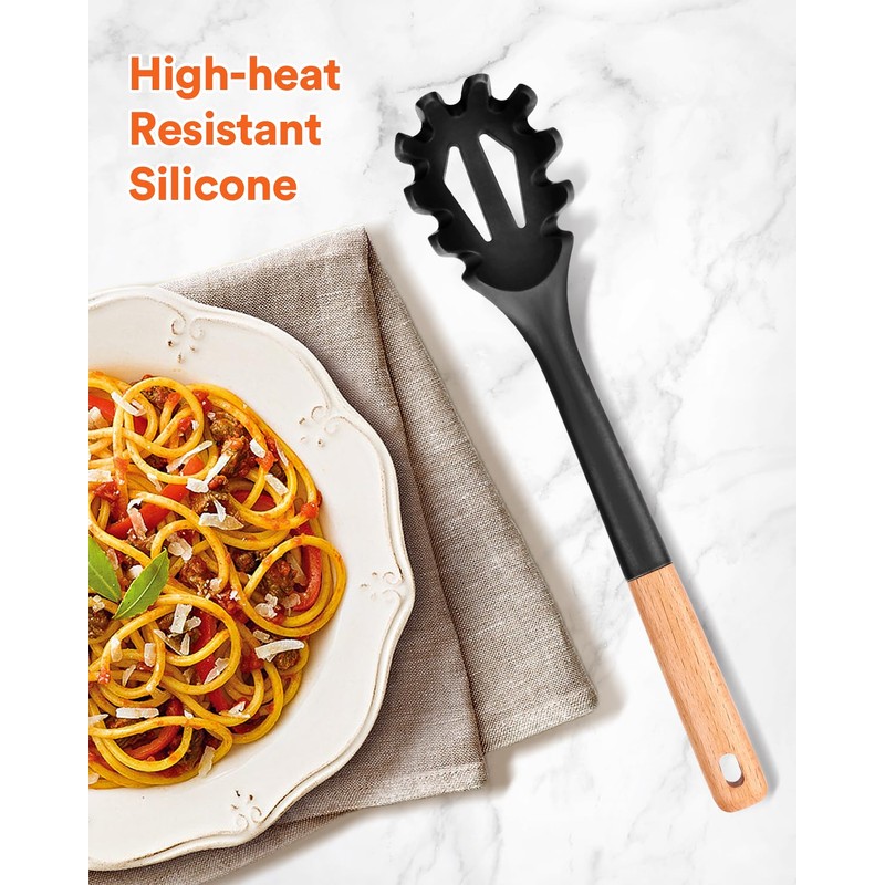 Silicone Pasta Fork, Kitchen Heat Resistant Noodle Spoon Server, BPA