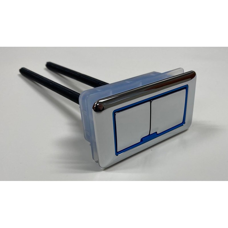 Top of Toilet Dual Flush Button, rectangle, Chrome with Blue
