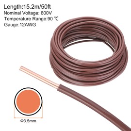 MECCANIXITY 50 Feet Electrical Wire Insulated Solid Copper 12 AWG Hook Up Wire Cable THHN Wire Residential, Industrial, Grounding, Electrical Rated for 600 Volts,UL Listed,Brown