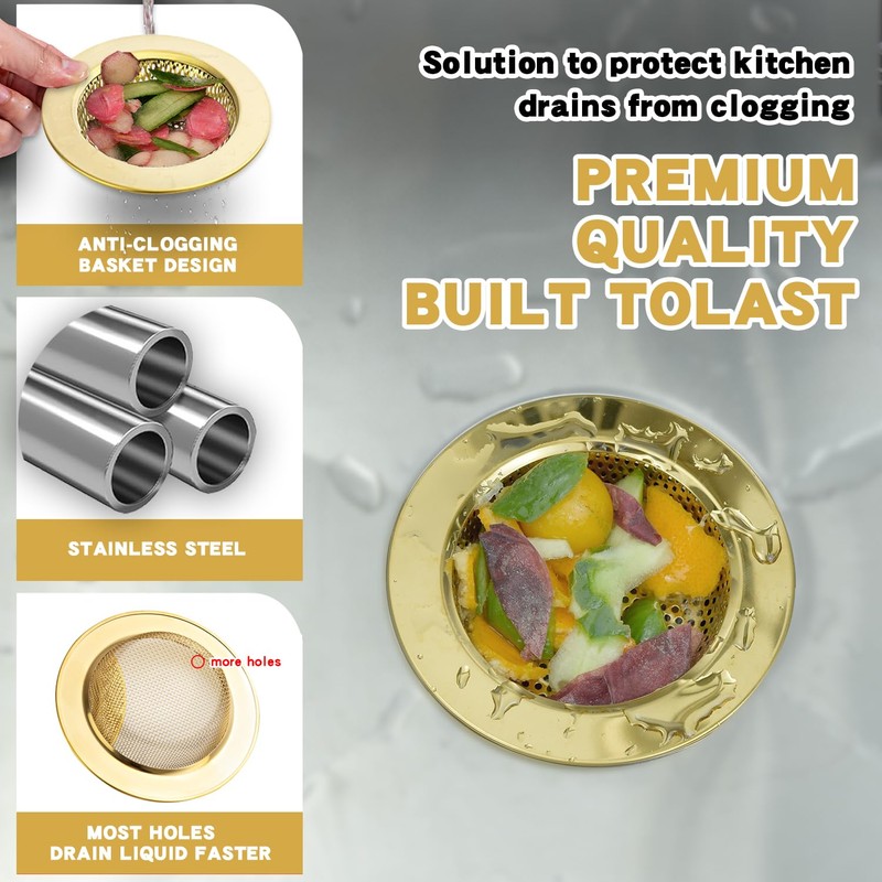 RQYEKDO Kitchen Sink Strainer Stainless Steel with Coarse Mesh &