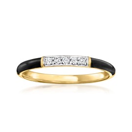 Ross-Simons Black Enamel and Diamond Ring in 18kt Gold Over Sterling. Size 9