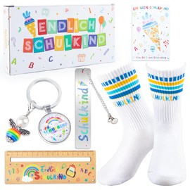 Tutukyle School Child Socks Cotton, School Child 2025 Girls, School Gift Set with School Child Keyring, Bracelet School Child, School Child, Wooden Ruler, blue