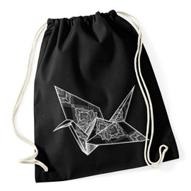 Autiga Gym Bag Origami Crane Bird Ornaments Boho Triangle Polygon Paisley, Origami Crane 2 Black