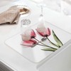 Pink Tulip Flowers Dish Drying Mats for Kitchen Counter,Absorbent Microfiber