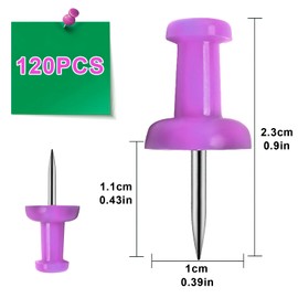 VAPKER Push Pins Tacks 120Pcs Solid Violet Thumb Tacks Larger Size Pin Map Tacks Plastic Head with Steel Point for Bulletin Board