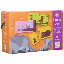 Djeco Tier 79690 – Puzzle Duo – Mama und Baby – 2-teilig, Multicolour