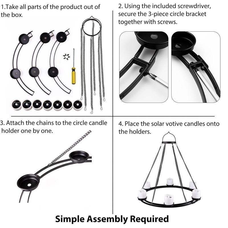 Outdoor Chandelier Solar, Hanging Candle Lantern with 7pcs Solar Powered