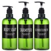 Segbeauty 16.9 oz Shampoo Dispenser, Pack of 3 Green Shampoo Bottles with Labels, Pump Dispenser for Bathroom Shower, 500 ml Empty Refillable Plastic Press Bottle
