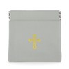 Squeeze Top Rosary Pouch Gray Vinyl with Gold Cross Imprint