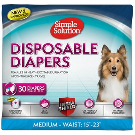 Simple Solution Disposable Dog Diapers, Female Dog Diapers, Puppy Potty Training, Incontinence and Heat Cycle Protection, Medium Diapers for Dogs, 15-23 Inch Waist, 30 Count