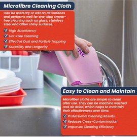 Hi-Shine 10 Next Generation Microfibre Cloth 40x40cm – Chemical Free Microfibre Cleaning Cloth for Glass, Glasses, Stainless Steel, Shiny Surfaces, Window Cleaning Cloths -Glass Cleaning Cloth Pink