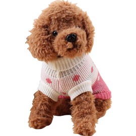 CHBORCHICEN Pet Dog Sweaters Classic Knitwear Turtleneck Winter Warm Puppy Clothing Cute Strawberry and Heart Doggie Sweater (Pink, XX-Small)