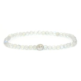 LAKADA Genuine Gemstone Bracelet with Faceted 4 mm Beads and Stainless Steel Tree of Life Healing Stone Protective Stone Bracelet Lucky Charm Talisman Gift, Gemstone, Faceted gemstone