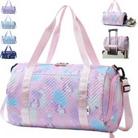 AUNGKWANG Unicorn Yoga Bag, Sports Bag, Girls' Unicorn Yoga Bag, Travel Bag, Swimming Bag, Waterproof Gym Bag, Sports Backpack, Training Bag with Shoe Compartment & Wet Compartment, pink, Sports bag