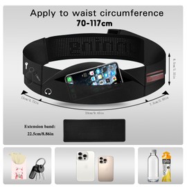 Running Belts for Women Men, Flip Running Belt Internal Key Clip, Ultra Light Fitness Waistpacks, Waterproof Running Waist Pack, Slim Waistband Adjustable Waist Belt for Women Men Running Black
