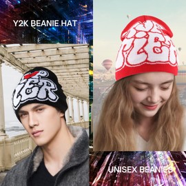 CORIRESHA Men Women Letter Graphic Y2k Beanie Knitted Hats Warm Winter Outdoor Caps Green Yellow