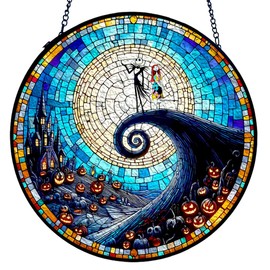 GENANY Horror Stained Glass Window Hanging, Sun Catcher with Metal Chain and Hook, Romantic Gifts for Women Friends Family, Garden Decor, Housewarming Gifts, Outdoor Decor