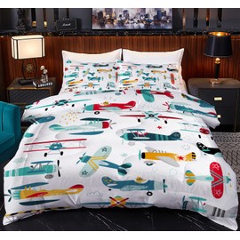 Yasida Kids Airplane Comforter Set Queen Size Colorful Cartoon Propeller Plane Bedding Set Kids Boys Bedding Sets Queen Teens Cartoon Airplanes Down Comforter Aviation Theme Duvet Bedroom Decor