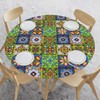WOAIDY Elastic Round Fitted Tablecloth, Fit Mexican Talavera Design, Stretchable