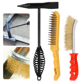 Keadic 3pcs 10" Welding Hammer Slag Removal Tool and Wire Brush, 500g Forged Steel Welding Chipping Hammer with Coil Spring Handle, Shock-Dampening Chisel Slag Hammer for Rust Slag Removing