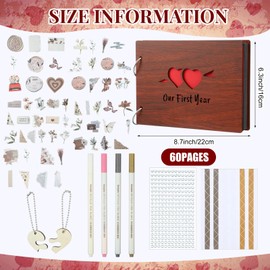 Kosiz Wooden Our First Year Anniversary Scrapbook, DIY Photo Album for Couples 8.7 x 6.3 Memory Book Wedding Love Gift for Anniversary Journaling DIY Accessory