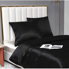Damier Bed Linen 135 x 200 cm, Beige Satin Duvet Cover Set, Plain, Smooth, Shiny, High Quality Satin Deluxe Duvet Cover with Zip and Pillowcase 80 x 80 cm
