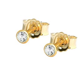 NKlaus Stud Earrings Gold 585 - Earrings with Crystal Zirconia White - Gold Jewellery Women, Men & Girls - Yellow Gold - 14 Carat - Pair, Yellow Gold, Zircon