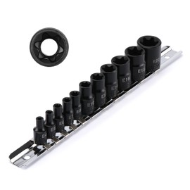 EMENTOL 11PCS E-Torx Socket Set with Rail, CR-V, 1/4" and 3/8" Drive, Female External Torx Star Socket Set, E4 - E20