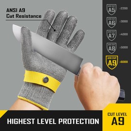 COOLJOB ANSI A9 Cut Resistant Gloves, Stainless Steel Wire Mesh Metal Knife Cutting Glove for Meat Processing, Mandoline, Fishing, Kitchen Cooking (S-1PCS)