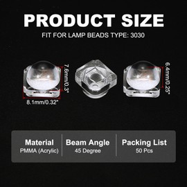 PATIKIL LED Convex Lens, 50 Pack 45° Beam Angle Acrylic Optical Convex Condenser Lens for 3030 LED Strip Lamp Beads, Transparent