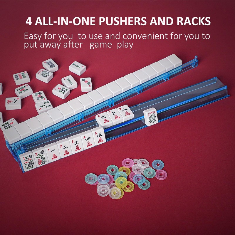 Jongyance American Mahjong Set with Blue Carrying Bag, 166 White