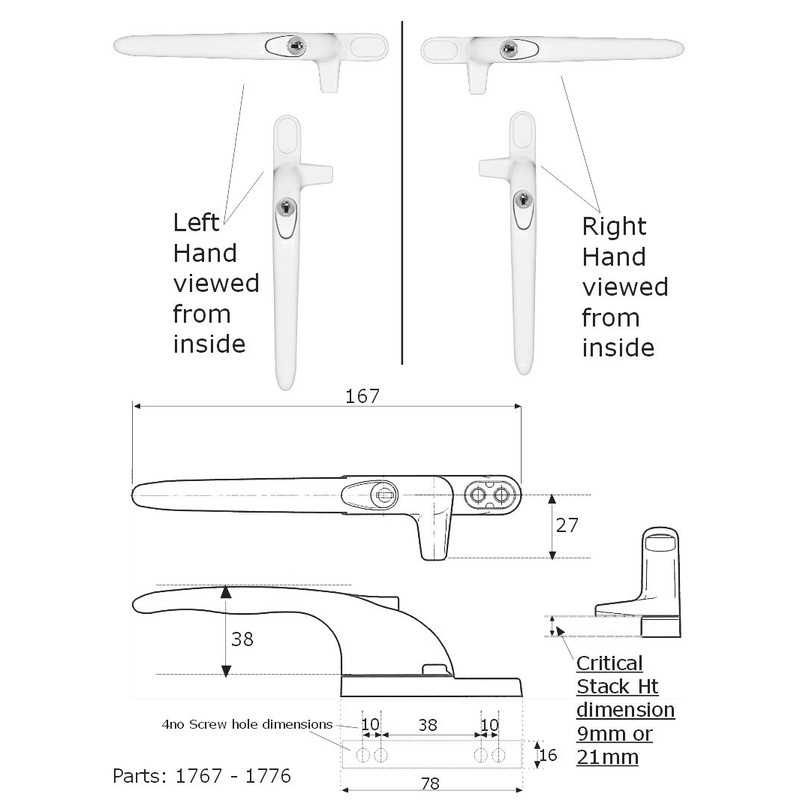 Securistyle Virage CB21BSL Cockspur Window Handle (Brass) - Left, 21mm