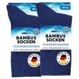 MEDOLY Bamboo Socks (6 Pairs) without Elastic Waistband, with 72% Bamboo Viscose, Against Sweaty Feet - Bamboo Socks for Men and Women, 6 x dark blue, 47 - 50