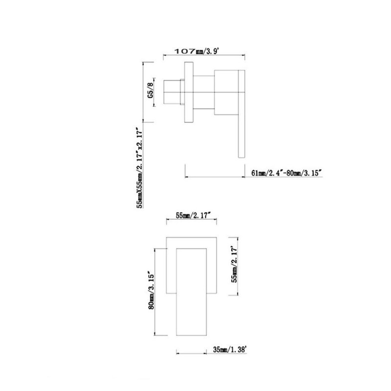 ACA International Watermark Square 1/4 Turn Shower Mixer Taps Wall