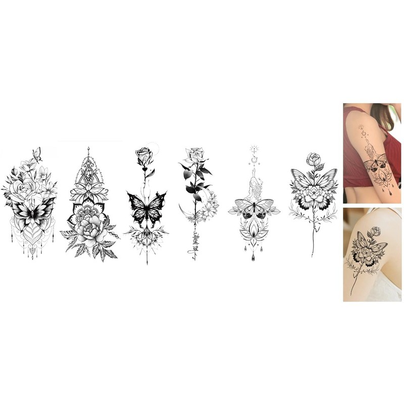 6 Sheets Temporary Butterfly Tattoo Moon Tattoo Lotus Flowers Tattoos