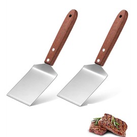 2-Piece Small Brownie Cookie Spatula Set Metal Stainless Steel Wood Handle Spatula, Heavy Duty Kitchen Baking Spatula Chef's Cooking Spatula (2.5 x 8.2 inches)