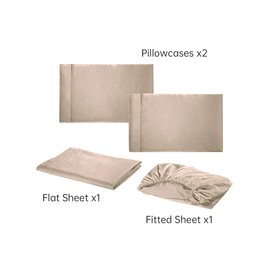 NHNHN Luxury 4 Pcs Bed Sheet Set Super Soft Brushed Microfiber Fabric Breathable Deep Pocket Easy Care Wrinkle Fade Stain Resistant Set 1 Fitted Sheet, 1 Flat Sheet, 2 Pillowcases(Beige,Queen)