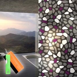 Free Tool Kit EZAUTOWRAP Purple Brick Frosted Glass Peel and Stick Window Film Home Bedroom Bathroom Privacy Waterproof Sticker Decal - 36"X96" (3FT X 8FT)