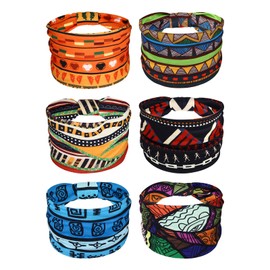 JewelryWe Women’s 6 Pack Headbands - Boho African Print Stretch Yoga Headwraps Non-Slip Sweat Wicking Workout Bandanas Wide Headwear Hair Accessories